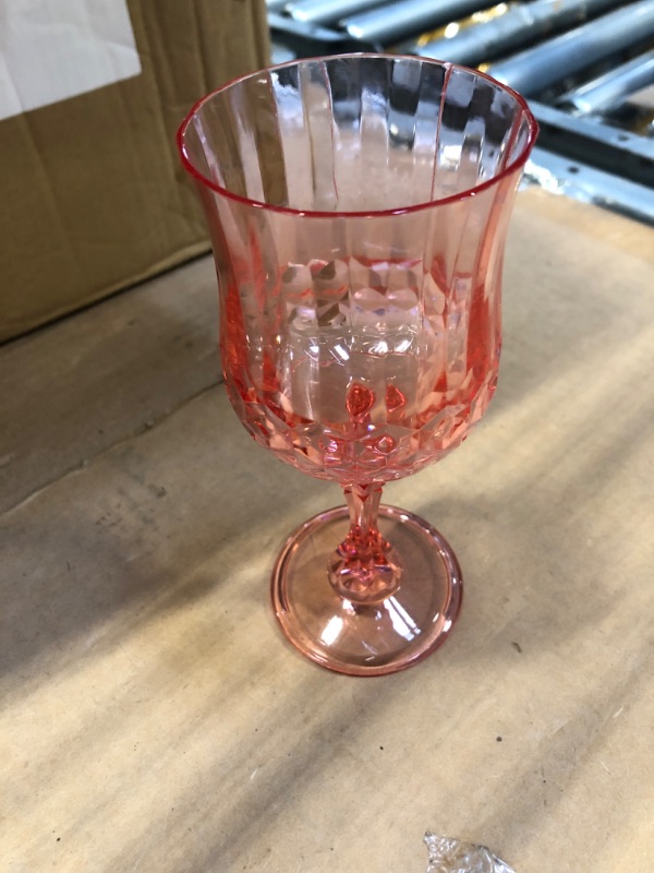 Photo 4 of ***DAMAGED***
 50 Pcs Patterned Plastic Wine Glasses Colorful Goblet Champagne Flute Glasses Vintage Style Dishwasher Safe Drinking Glasses for Wedding, Reception, Grand Event Party Supplies (Pink)