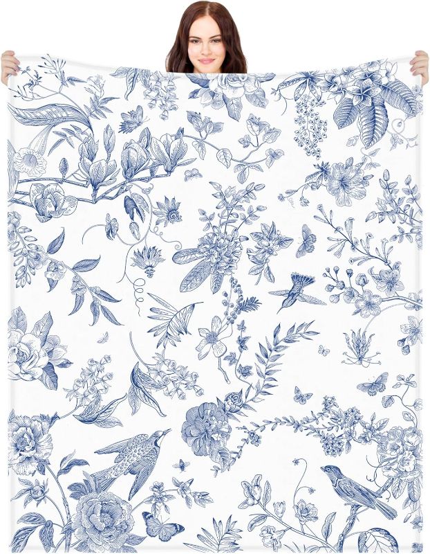 Photo 1 of ***USED*** Blue White Flower QUILT Butterfly Soft Throw Blanket Country French 60"x50" Blanket for Spring Summer Fall Party