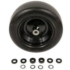 Photo 1 of (2 Pack)11x4.00-5 Flat Free Tire and Wheel - Universal 11x4.00-5 Black Solid Polyurethane Lawnmower Tires for Zero Turn Lawn Mower with 3/4" Bushings and 3.4"-5" Centered Hub