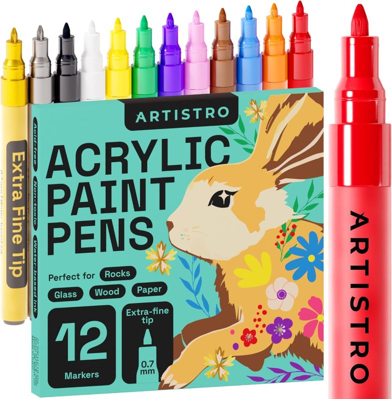 Photo 1 of ARTISTRO Paint Pens for Rock Painting, Stone, Ceramic, Glass, Wood, Canvas. Set of 12 Acrylic Paint Markers Extra-fine Tip