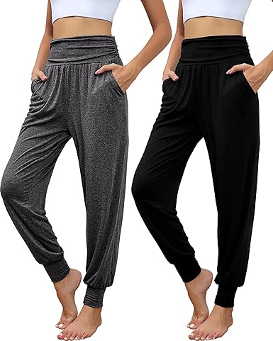 Photo 1 of 2 Pack Women's Yoga Joggers, Cozy Sweatpants with Pockets Casual Loose Comfy High Waisted Lounge Pants