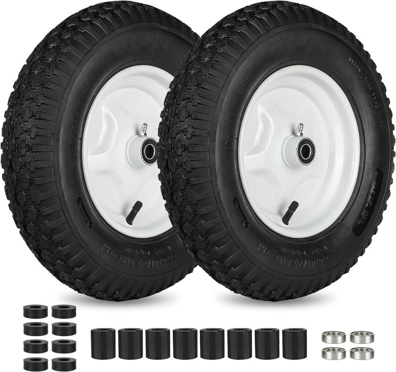 Photo 1 of LotFancy 4.80/4.00-8” Tire and Wheel, 2 Pack 16” Pneumatic Wheelbarrow Tires, 5/8” Bearings, 3-7” Centered Hub, Replacement Tube for Wheelbarrows, Garden, Utility Carts, Trolleys, Wagon
