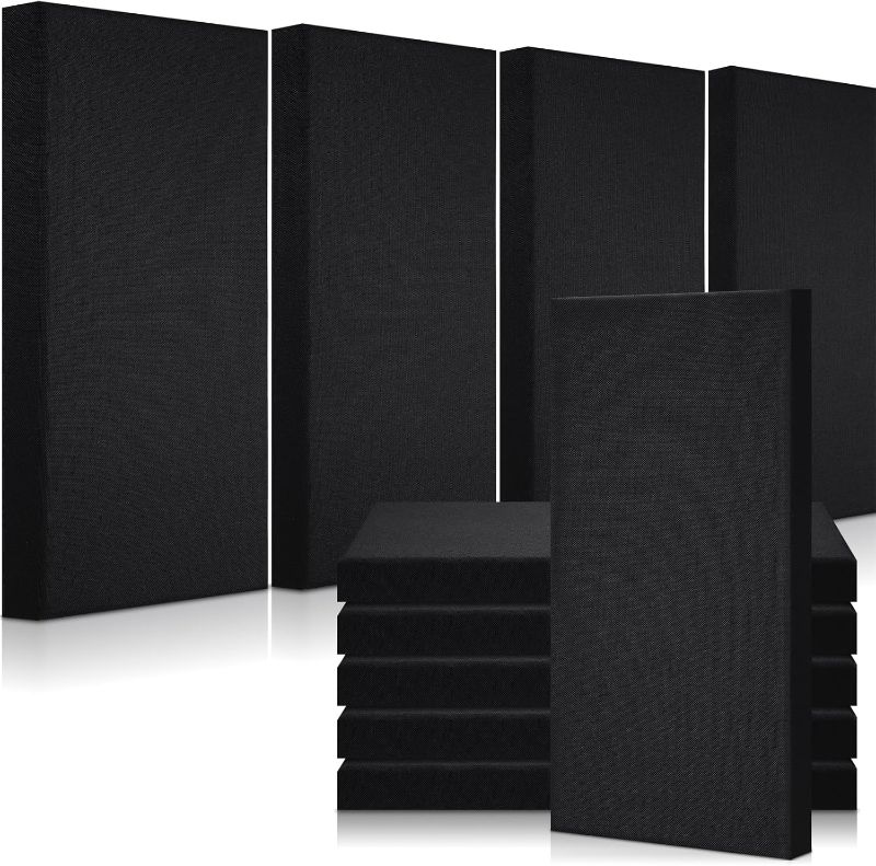 Photo 1 of 10 Pcs Acoustic Panels 24 x 12 x 2 Inch Soundproof Fiberglass Sound Panels Absorbing Fabric Wrapped Panel for Studios, Office, Home Theater(Black)