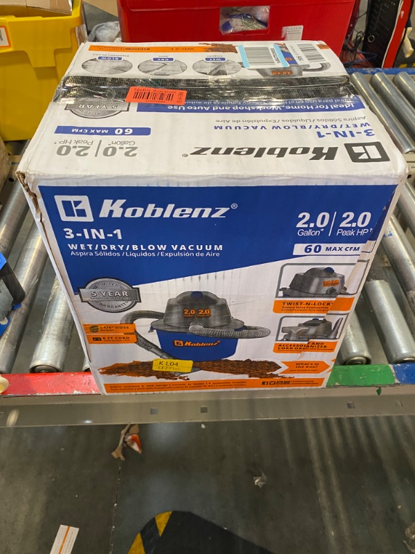 Photo 2 of ****USED FOR PARTS ONLY***AS IS ALL SALES ARE FINAL** NO RETURNS** *** Koblenz WD-2L Portable Wet-Dry Vacuum, 2.0 Gallon/2.0HP Compact Lightweight, Blue+Black 5 Year Warranty