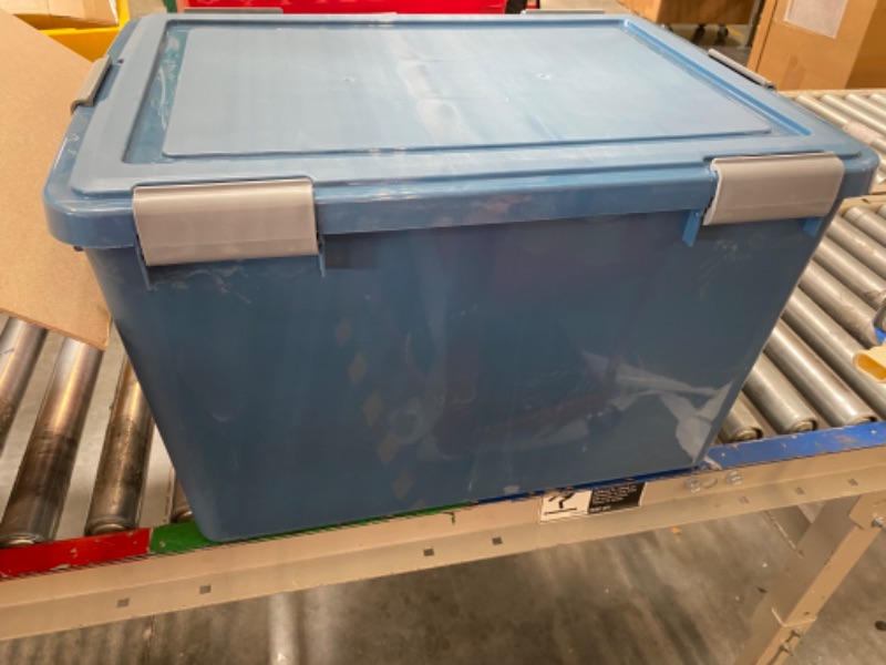 Photo 1 of IRIS USA 74 Qt Eco-Friendly Storage Box with Gasket Seal Lid, 4 Pack - BPA-Free, Made in USA - Heavy Duty Moving Containers Tight Latch, Weather Proof Tote Bin, Nestable Box Tub, WEATHERPRO - Navy Navy 74 Quart - 4 Pack
