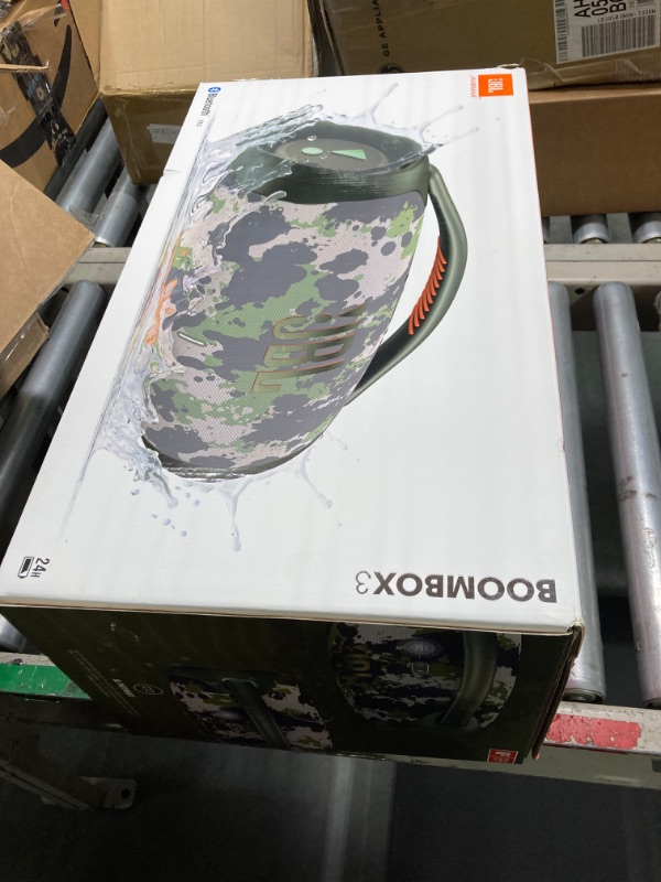 Photo 1 of JBL Boombox 3 - Portable Bluetooth Speaker, Powerful Sound and Monstrous bass, IPX7 Waterproof, 24 Hours of Playtime, powerbank, PartyBoost for Speaker Pairing, eco-Friendly Packaging (Squad) Camouflage