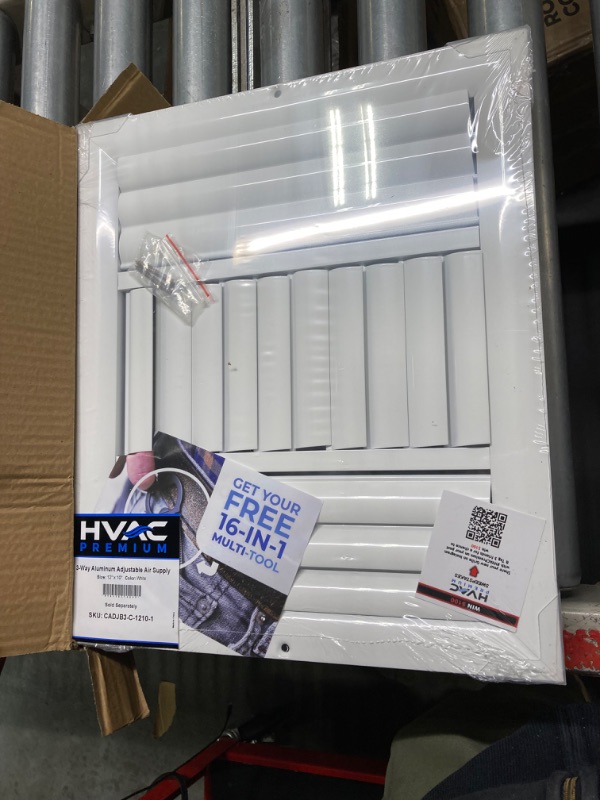 Photo 2 of 12"w X 10"h 3-Way Aluminum Curved Blade Adjustable Air Supply HVAC Diffuser - Full Control Vertical/Horizontal Airflow Direction - Vent Duct Cover [Outer Dimensions: 13.65"w X 11.65"h]