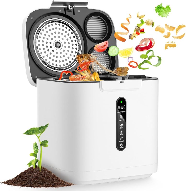 Photo 1 of 4L Electric Composter for Kitchen, Smart Compost Bin Outdoor/Indoor, Odorless/Auto-cleaning/ 3 Modes/Intelligent LED Display, Turn Food Waste to Fertilizer for Garden, Food Waste Compost Machine