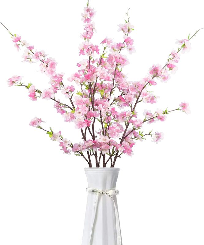 Photo 1 of 4Pcs Artificial Cherry Blossom Flowers 43 Inch Long Stem Cherry Blossom Decor Fake Flower for Home Wedding Outdoor Decoration (Pink)