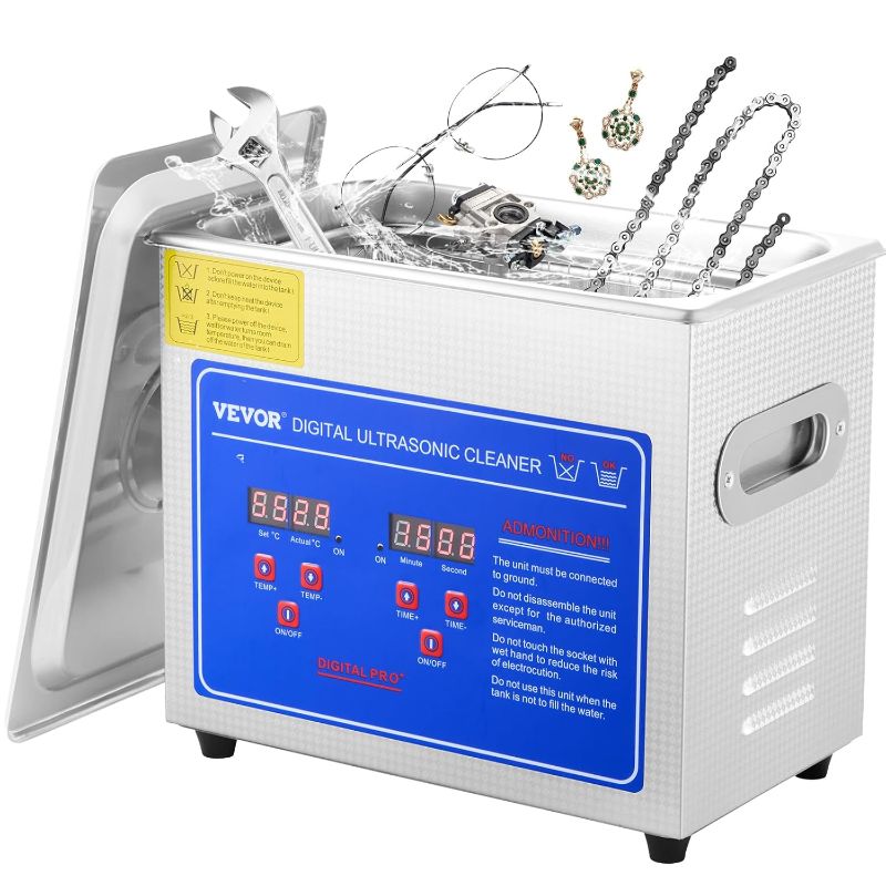 Photo 1 of  Professional Ultrasonic Cleaner, Easy to Use with Digital Timer & Heater, Stainless Steel Industrial Machine for Parts, 110V, FCC/CE/RoHS Certified (3L)
***Stock photo is a similar item*** 