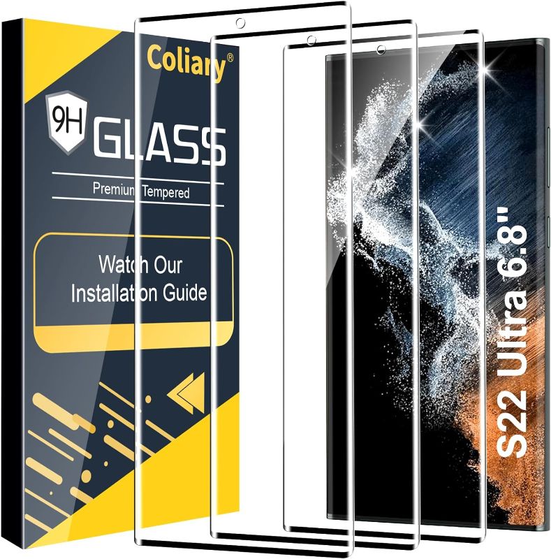 Photo 1 of 3 Pack Galaxy S22 Ultra Screen Protector, HD Clear Tempered Glass, Fingerprint Unlock, 3D Curved, Scratch Resistant, Bubble-Free for Samsung Galaxy S22 Ultra 5G Glass Screen Protector
