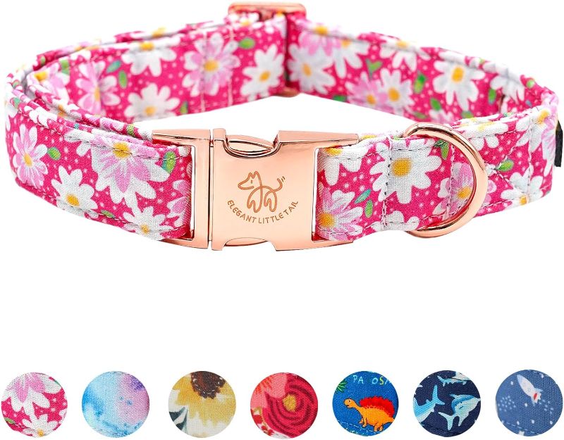 Photo 1 of ****USED** Elegant little tail Dog Collar, Pink Floral Pattern Pet Collar Durable Cute Dog Collars Summer Female Pet Gift Adjustable Dog Collar for X-Large Dogs