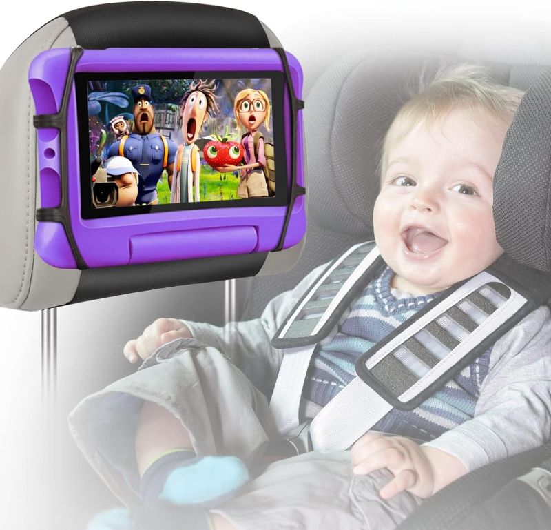 Photo 1 of  Car Headrest Mount Holder for Kids Tablet Holder for Car Backseat Anti-Slip Strap Holding Net Adjustable Angle Seat Mount Fits All 7 to 12.9 Inch Tablets