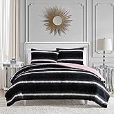 Photo 1 of ***USED**Juicy Couture Cabana Stripe Reversible Bedding Set - Queen Size - Black and White Stripe Print – 6 Piece Set – Includes 1 90" x 90" Comforter, 3 Decorative Pillows, 2 Shams
