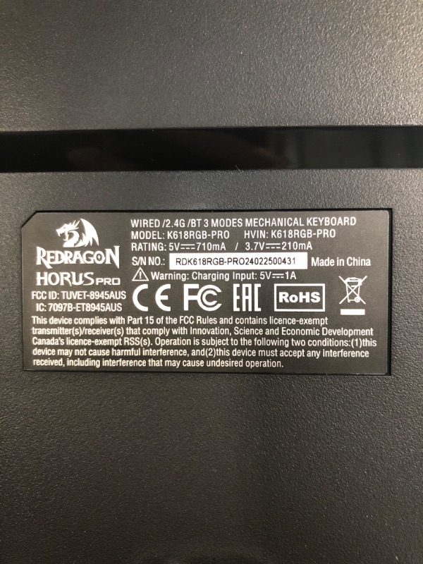 Photo 4 of ** missing charger**
Redragon K618 PRO 3-Mode Wireless RGB Mechanical Keyboard, BT/2.4Ghz/Wired Low Profile Win/Mac Gaming Keyboard w/Ultra-Thin Design, Dedicated Media Control & Linear Red Switch K618 Wireless Red Switch