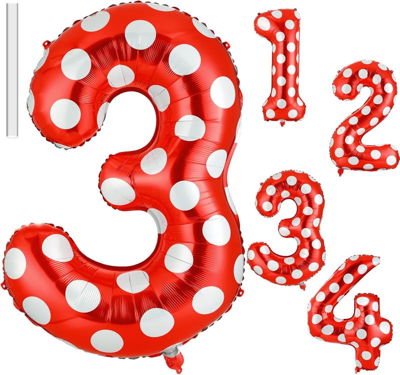 Photo 1 of *6* Lunmon 40 Inch Large Number Balloon 40 Inch Balloon Birthday Decorations Red White Polka Dots birthday Balloon Number Balloons for Birthday Party Baby Shower (3) https://a.co/d/2Euxp18