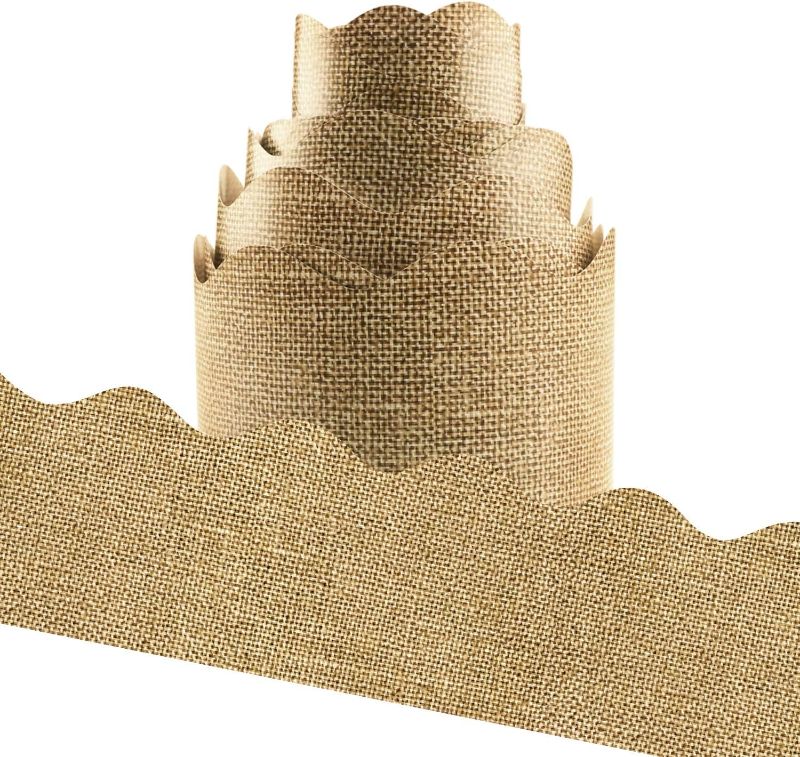 Photo 1 of (2 PACK) Burlap Bulletin Board Borders Scalloped for Classroom Decoration 36Ft
