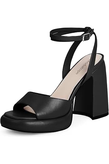 Photo 1 of (womens 8.5)Modatope Platform Heels Sandals for Women with Chunky Heel, Open Round Toe and Ankle Strap Design
