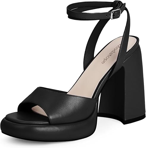 Photo 1 of (womens 8.5)Modatope Platform Heels Sandals for Women with Chunky Heel, Open Round Toe and Ankle Strap Design
