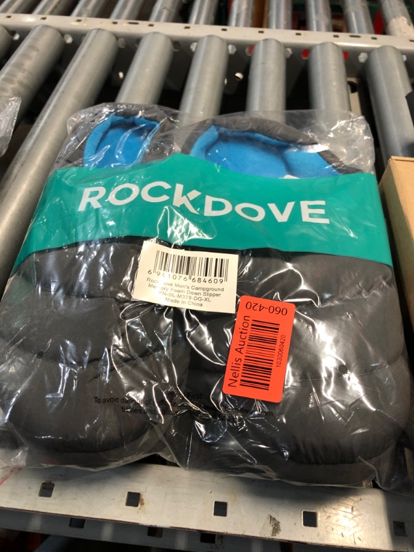 Photo 2 of (XL) RockDove Men's Campground Memory Foam Down Slipper 13-14 Dark Grey/Blue