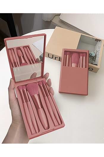 Photo 1 of (2 PACK) Travel Size Makeup Brushes Set, Easy-taken Mini Makeup Brush Set with Case and Mirror, Small Complete Function Cosmetic Brushes Kit Perfect for On The Go (Pink)
