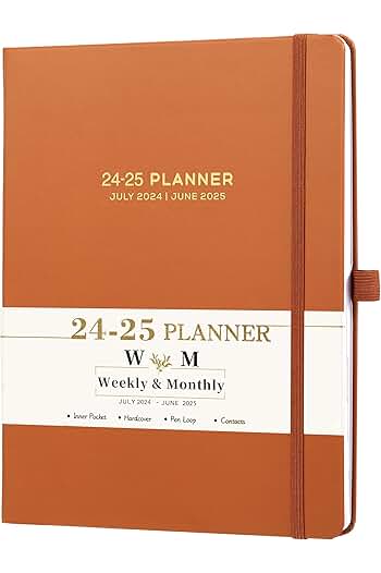 Photo 1 of (2 PACK) 2024-2025 Planner - Hardcover Planner 2024-2025, Jul. 2024 - Jun. 2025, Weekly and Monthly Planner, 8"× 10", Inner Pocket, Elastic Closure, Pen Loop, Bookmarks, Perfect Daily Organizer(Brown)
