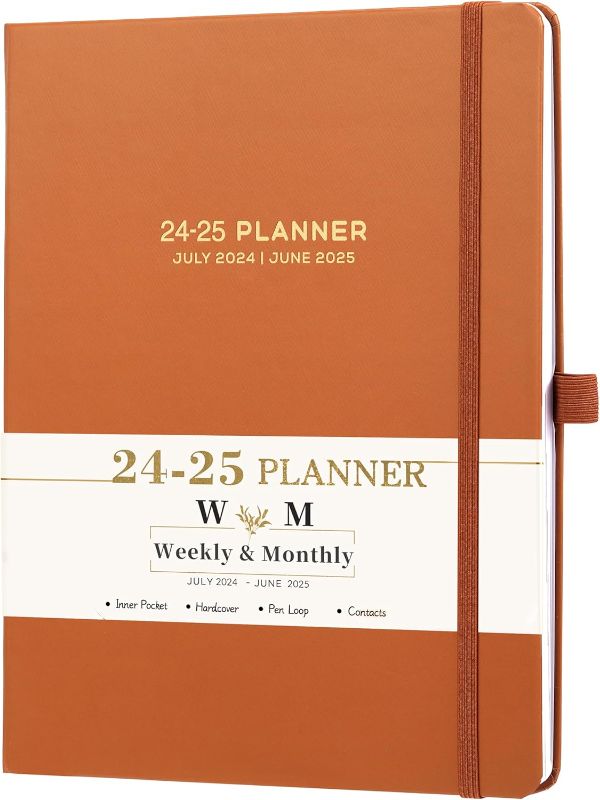 Photo 1 of (2 PACK) 2024-2025 Planner - Hardcover Planner 2024-2025, Jul. 2024 - Jun. 2025, Weekly and Monthly Planner, 8"× 10", Inner Pocket, Elastic Closure, Pen Loop, Bookmarks, Perfect Daily Organizer(Brown)
