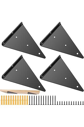 Photo 1 of (2 BOXES) Floating Shelf Brackets, 5x6.5 inch 4 Pcs Hidden Triangle Shelf Bracket for Wood Shelves Brackets, Wall Brackets for Shelves Support, Floating Shelf Hardware for Home Decor/Organization, Black
