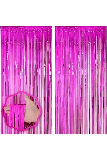 Photo 1 of (2/ 2 PACKS) 2 Pack Pink Foil Fringe Backdrop Curtains, Tinsel Streamers Birthday Party Decorations, Fringe Backdrop for Graduation, Baby Shower, Gender Reveal, Disco Party
