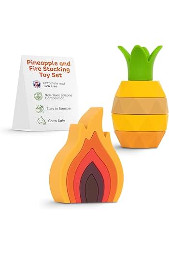 Photo 1 of (2 PACK) BPA-free Silicone Toddler Stackable Toys- Stacking Blocks, Stacking Cups or Stacking Rings, Stacking Toys for Toddlers 6-12 Months to 3 years old | Pineapple & Fire Set of 2 Baby Stacking Toys
