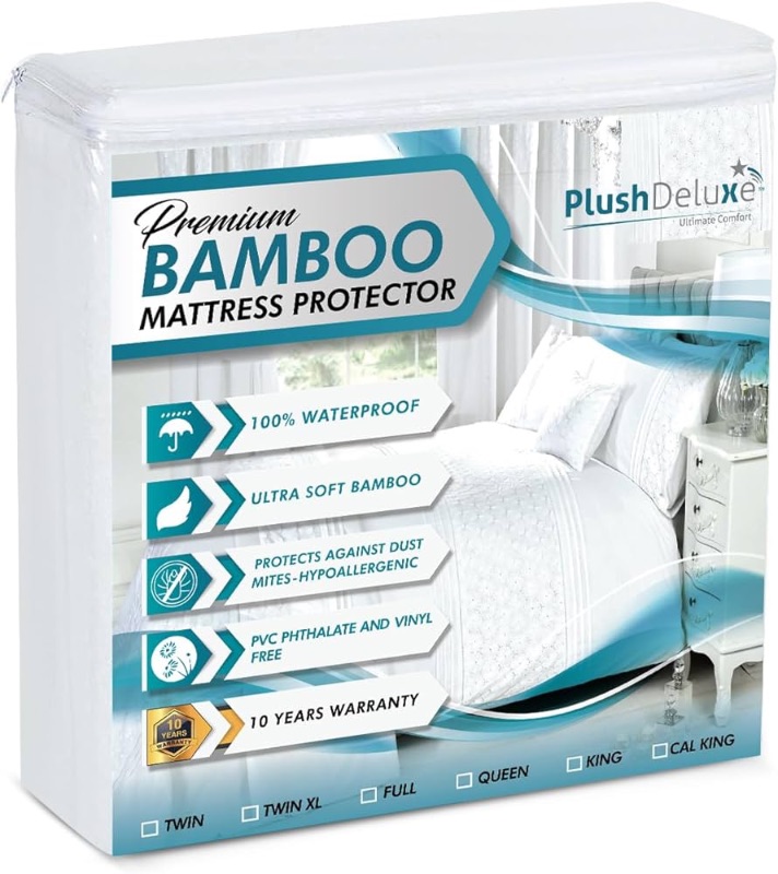 Photo 1 of (READ FULL POST) KING PlushDeluxe Premium Bamboo Mattress Protector –  KING Waterproof, & Ultra Soft Breathable Noiseless Washable Bed Mattress Cover for Comfort & Protection - White
