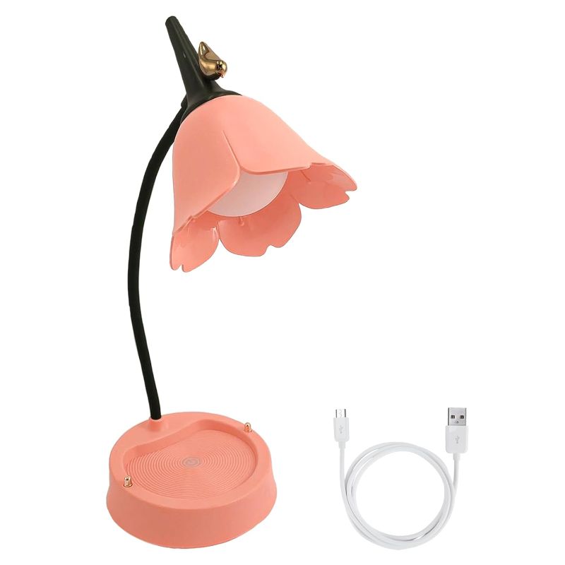 Photo 1 of (2PACK) Primordial Hub Charming 15'' Cherry Blossom Flower Lamp: LED Desk Lamp with USB Charging Port, Pink - Ideal as Night Light, Kawaii Room Decor & Gifting
