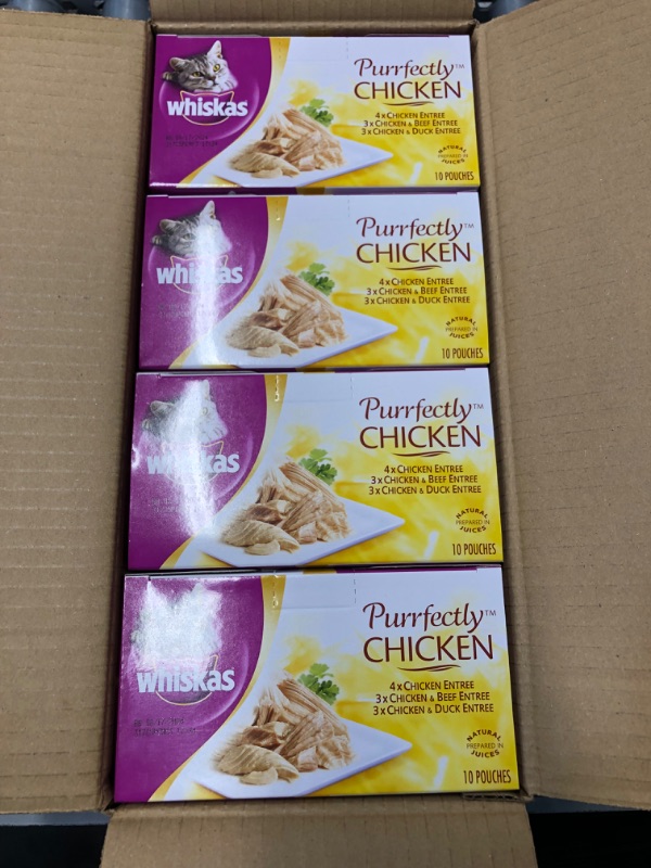 Photo 3 of ***(EXP:08/17/2024 )NONREFUNDABLE******PACK OF FOUR*** Whiskas Purrfectly Chicken Prepared In Natural Juices Wet Cat Food - 3oz/10ct Variety Pack