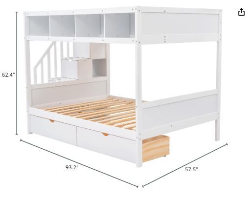 Photo 4 of ***ONLY CONTAINS BOX 3 OF 3***Twin Over Full Bunk Bed with Stairs and 2 Storage Drawers, Stairway BunkBed Wood Frame with Shelves Bookshelves, for Kids Teens Bedroom, White