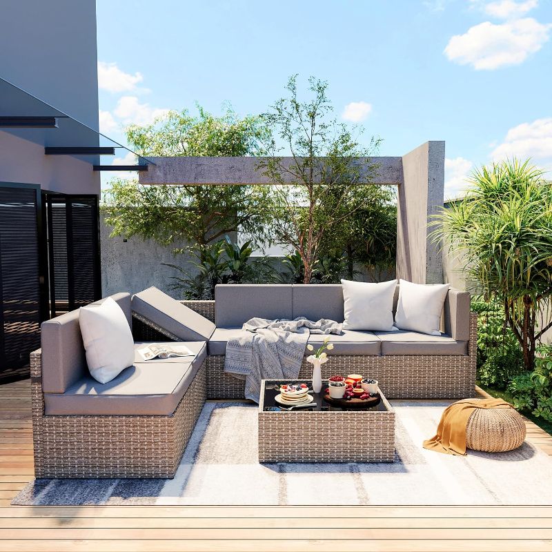 Photo 1 of ***STOCK PHOTO FOR REFERENCE ONLY - ACTUAL ITEM MAY DIFFER - SEE COMMENTS***
Pamapic Patio Furniture Set, 7 Pieces Modular Outdoor Sectional,Wicker Patio Sectional Sofa Conversation Set, Rattan Sofa with Coffee Table and Washable Cushions Covers, Grey Rat