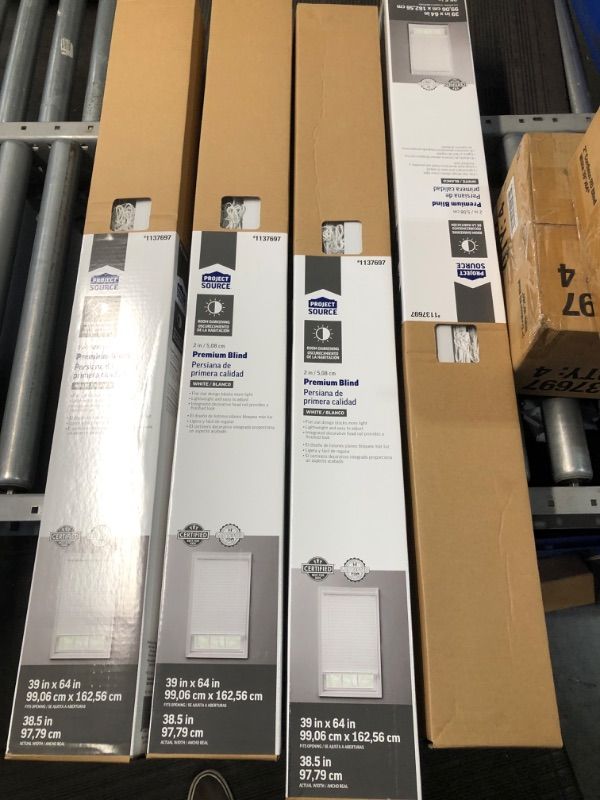 Photo 4 of ***BOX OF FOUR*** Project Source Premium 2-in Slat Width 39-in x 64-in Cordless White Vinyl Room Darkening Horizontal Blinds