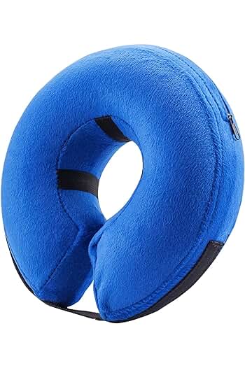 Photo 1 of  Soft Pet After Surgery Recovery Collar Adjustable E-Collar Protective Inflatable Dog Cone, blue
