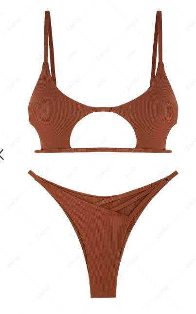 Photo 1 of  S- ZAFUL Women's Sexy Cutout Bikini Thong Bikini Set String Two Piece Swimsuit Bathing Suit Deep Coffee S
