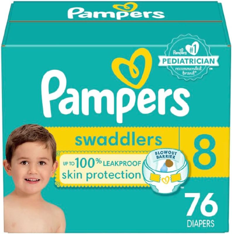 Photo 1 of (READ FULL POST) Pampers Swaddlers Diapers - ACTIVE BABY SIZE 8, One Month Supply (76 Count), Ultra Soft Disposable Baby Diapers 46+ LBS 
