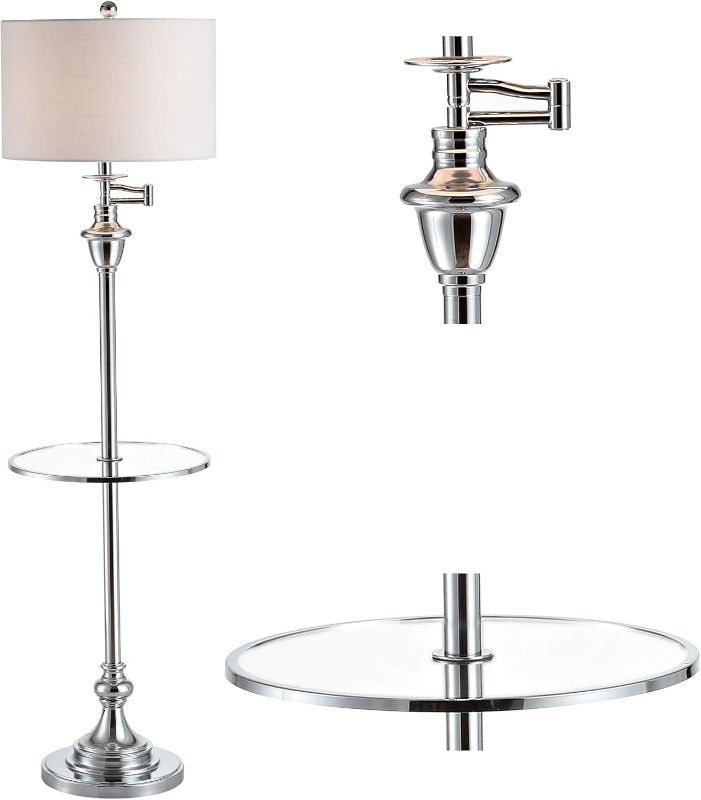 Photo 1 of **DAMAGE** JONATHAN Y JYL3055B Cora 60" Metal/Glass LED Side Table and Floor Lamp Contemporary,Transitional for Bedrooms, Living Room, Office, Reading, Chrome *Lamp shade damaged*