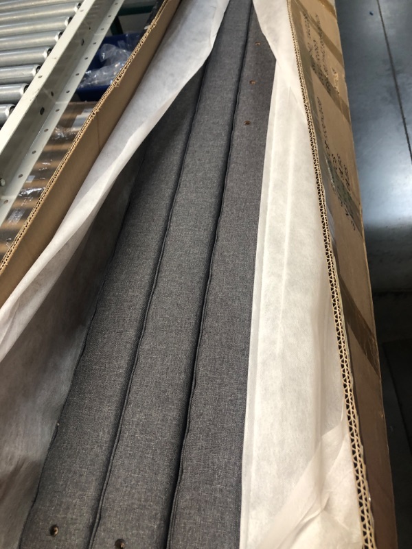 Photo 2 of ***SEE NOTES*** Upholstered Canopy Bed Frame Queen Size with headboard, Button Tufted, Nailhead Trim Design, No Box Spring Required, Gray