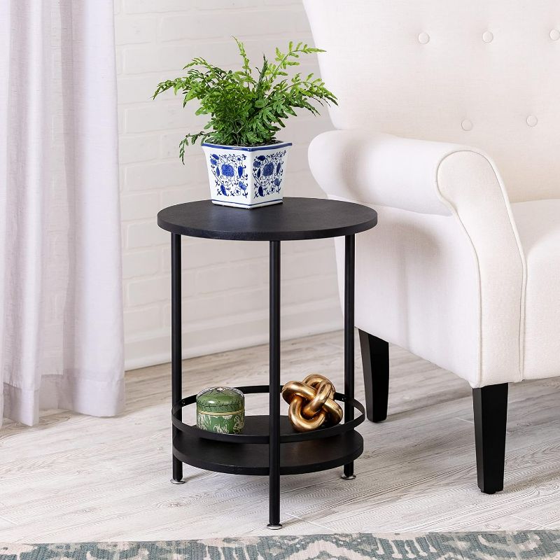 Photo 1 of **STOCK PHOTO FOR REFERENCE ONLY** REFER TO PHOTOS**
 2 Tier Round Side Table Black, with Metal Legs 24"W