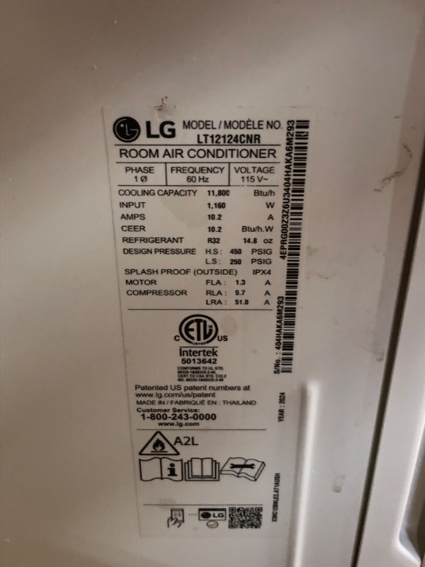 Photo 10 of ***DAMAGED - MISSING PARTS - UNTESTED - SEE COMMENTS***
LG 11,800 BTU Through the Wall Air Conditioner, 115V, Cools up to 530 Sq. Ft. for Bedroom, Living Room, Apartment, with Remote, 3 Cool & Fan Speeds, Universal design fits most sleeves, White 1 Count 