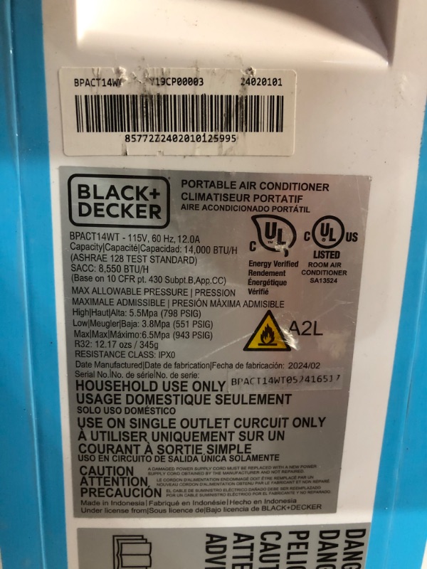 Photo 7 of ***USED - MAJOR DAMAGE - SEE PICTURES - UNABLE TO TEST - NO PACKAGING - PARTS LIKELY MISSING***
BLACK+DECKER Air Conditioner, 14,000 BTU Air Conditioner Portable for Room up to 700 Sq. Ft. with Remote Control, White White - 14,000 BTU 1 Count (Pack of 1)