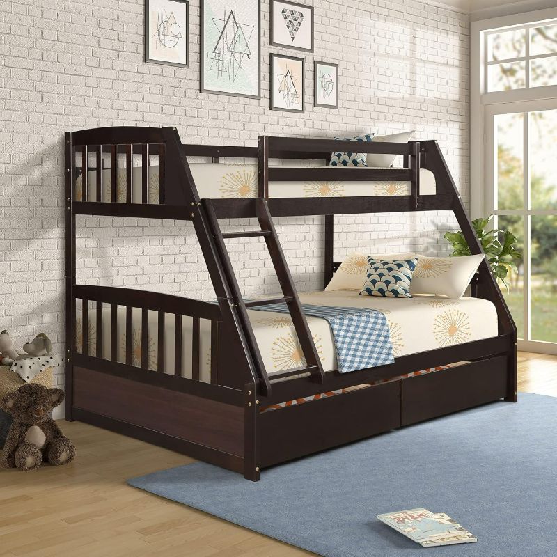 Photo 1 of **PARTS ONLY PARTIAL SET**READ NOTES**
Twin Over Full Bunk Bed with Two Storage Drawers, Solid Wood Bunk Beds with Guard Rail and Ladder for Kids Adults, No Box Spring Needed (Espresso)