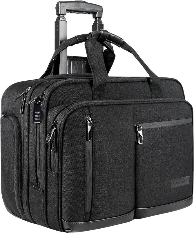 Photo 1 of **BROKEN HANDLE**VANKEAN 17.3 Inch Rolling Laptop Bag, Waterproof Overnight Rolling Bags, Laptop Bags for Travel/Work/Business, Stylish Carry on Briefcase, Black