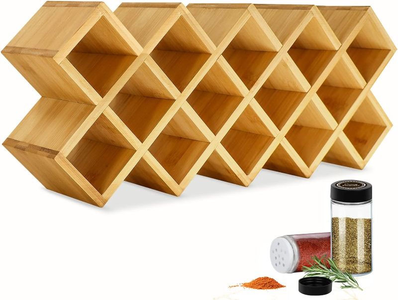 Photo 1 of ***STOCK PHOTO REFERENCE ONLY***
Bamboo Criss Cross Spice Rack Organizer for Cabinet, Wood Seasoning Rack Spice Organizer Holder, 18-Jar Spice Rack Tower