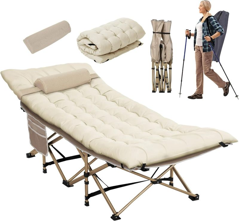 Photo 1 of ***STOCK PHOTO REFERENCE ONLY***
Folding Camping Cots with Pillow & Extra Thick Matress---Beige/white