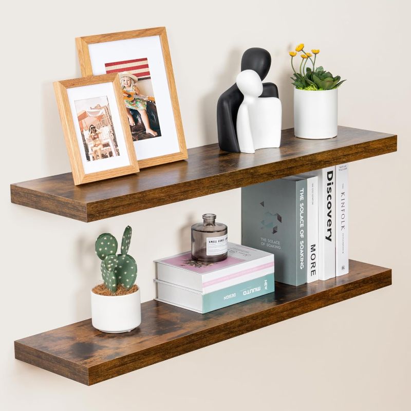 Photo 1 of ***STOCK PHOTO REFERENCE ONLY***DOES NOT INCLUDED HARDWARE***
Floating Shelves, 9 Inch Deep Floating Shelf, Rustic Wall Shelf 36 Inch Long, Large Display Shelf for Books, Deep Storage Shelf for Living Room, Bathroom, Laundry Room - Rustic Brown, Set of 2