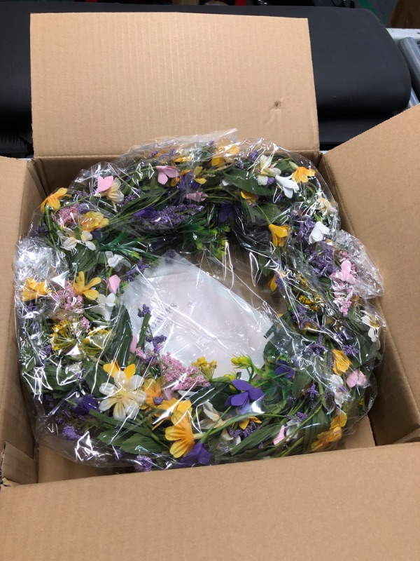 Photo 2 of (READ FULL POST) Summer Wreaths for Front Door: Outside Wreaths for Door All Season - 20 inch Outdoor Spring Grapevine Wreath Colorful Floral Decor 20" Colorful Flower